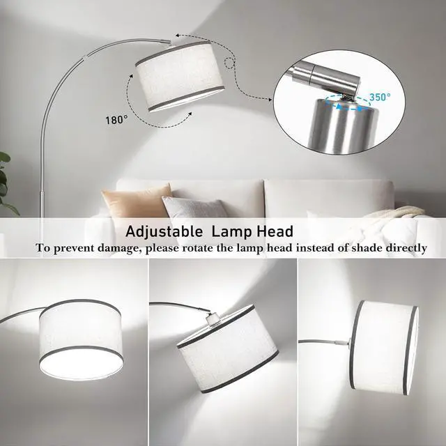 Alt view image 2 of 6 - Silver Arc Floor Lamp for Living Room, Modern Standing Lamp with Adjustable Head Tall Pole Lamp with On/Off Pedal Switch Over Couch Arched Tall standing light for Reading Bedroom 8W LED Bulb Included