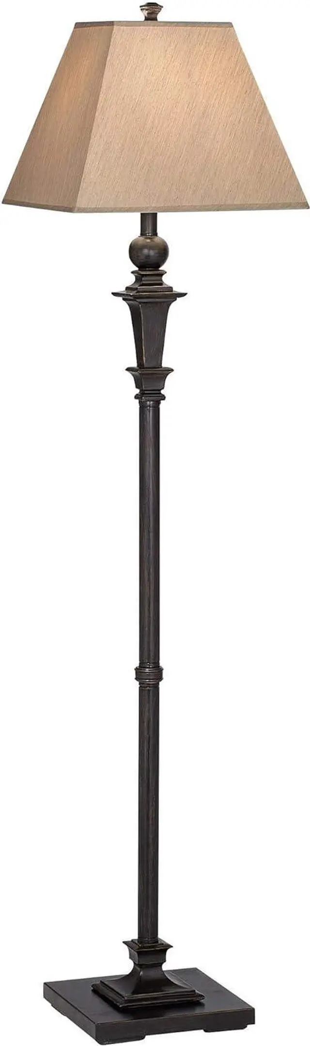 Alt view image 2 of 7 - Regency Hill Madison Country Cottage Standing Floor Lamp 59" Tall Italian Bronze Brown Metal Taupe Faux Silk Square Hardback Shade Decor for Living Room Reading House Bedroom Office