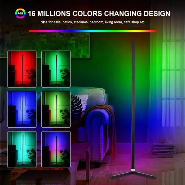 Alt view image 3 of 6 - Neoglint Corner Floor Lamp, Smart APP Control LED Corner Lamp with Music Sync, Modern Standing Lamp RGB Color Changing Ambient Lighting for Living Room Bedroom Gaming Room