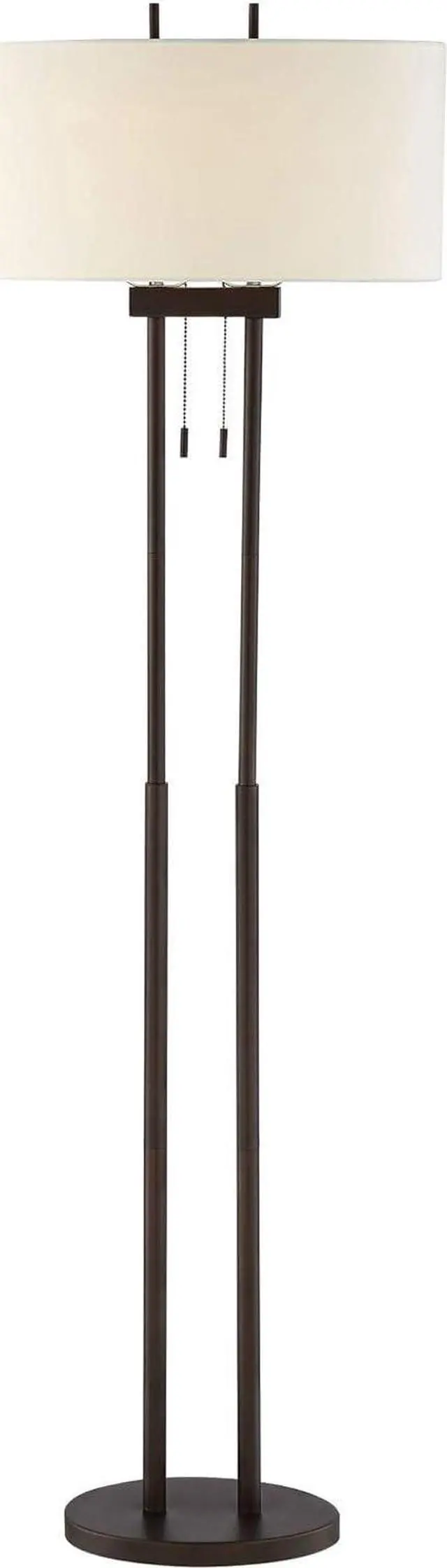 Alt view image 2 of 7 - Franklin Iron Works Roscoe Modern Standing Floor Lamp 62" Tall Oil Rubbed Bronze Brown Twin Poles White Fabric Hardback Oval Shade Decor for Living Room Reading House Bedroom Office