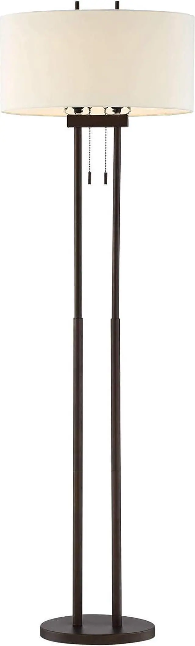 Alt view image 6 of 7 - Franklin Iron Works Roscoe Modern Standing Floor Lamp 62" Tall Oil Rubbed Bronze Brown Twin Poles White Fabric Hardback Oval Shade Decor for Living Room Reading House Bedroom Office