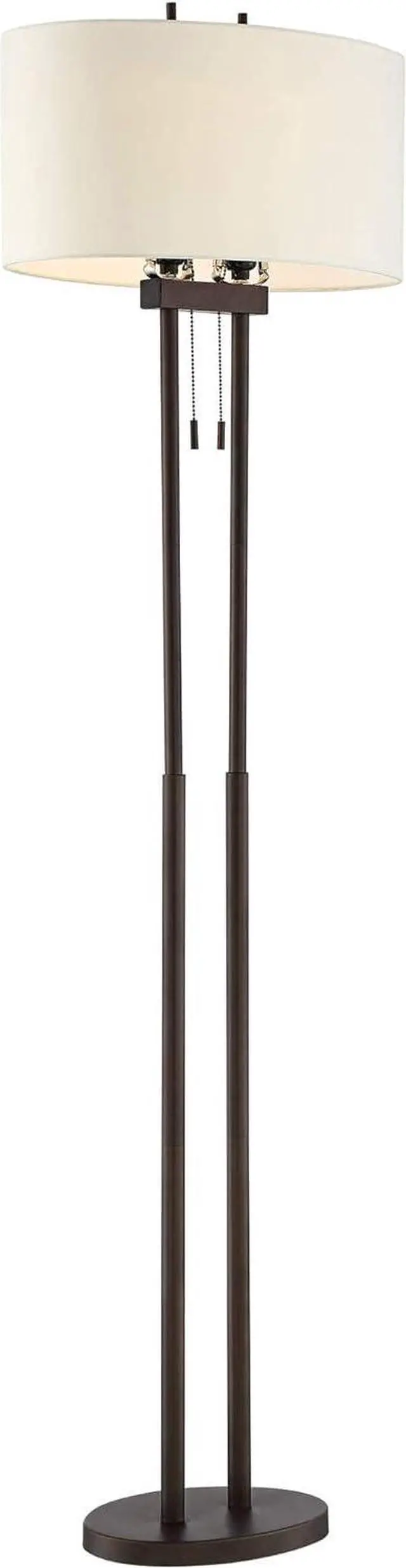 Alt view image 7 of 7 - Franklin Iron Works Roscoe Modern Standing Floor Lamp 62" Tall Oil Rubbed Bronze Brown Twin Poles White Fabric Hardback Oval Shade Decor for Living Room Reading House Bedroom Office