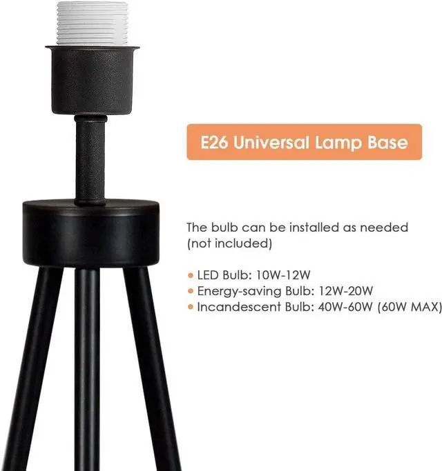 Alt view image 6 of 7 - Tangkula 60.5" Metal Tripod Floor Lamp, Contemporary Minimalist Standing Floor Light with Iron Legs, Fabric Drum Shade, E26 Lamp Base, Mid Century Modern Reading Light for Living Room, Bedroom