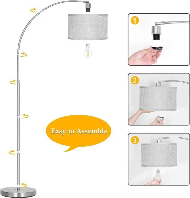 Alt view image 5 of 6 - Silver Arc Floor Lamp for Living Room, Modern Standing Lamp with Adjustable Head Tall Pole Lamp with On/Off Pedal Switch Over Couch Arched Tall standing light for Reading Bedroom 8W LED Bulb Included
