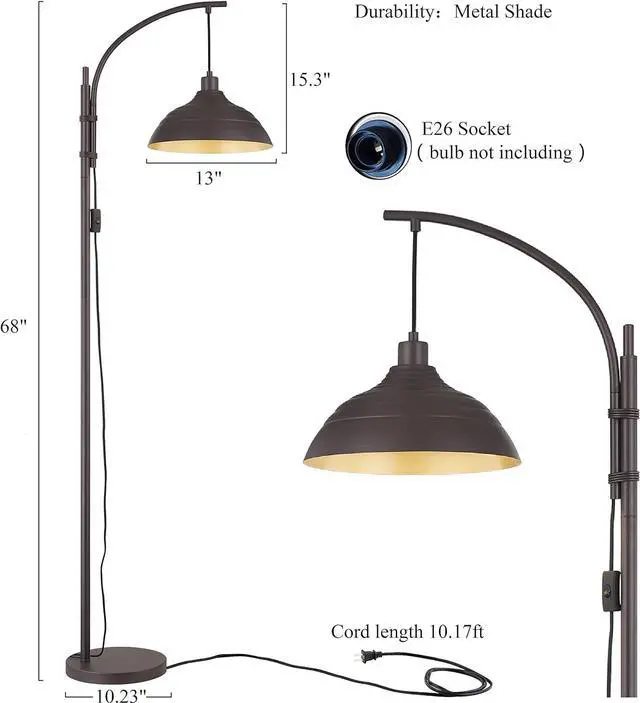 Alt view image 2 of 7 - WOXXX Industrial Floor Lamp Modern Rustic Task Floor Lamp in Aged Bronze Finish, Standing Lamp Farmhouse arc Floor Lamps for Living Room Bedrooms Office Vintage Arched Bright Tall Reading lamp
