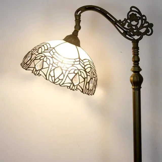 Alt view image 2 of 7 - WERFACTORY Tiffany Floor Lamp White Crystal Bent Stained Glass Arched Lamp 12X18X64 Inches Gooseneck Adjustable Corner Standing Reading Light Decor Bedroom Living Room S508W Series