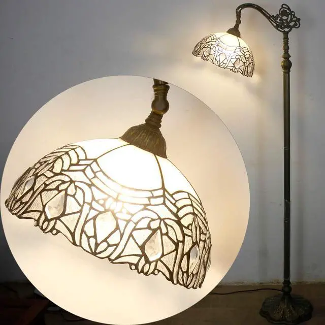 Alt view image 5 of 7 - WERFACTORY Tiffany Floor Lamp White Crystal Bent Stained Glass Arched Lamp 12X18X64 Inches Gooseneck Adjustable Corner Standing Reading Light Decor Bedroom Living Room S508W Series