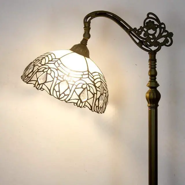 Alt view image 6 of 7 - WERFACTORY Tiffany Floor Lamp White Crystal Bent Stained Glass Arched Lamp 12X18X64 Inches Gooseneck Adjustable Corner Standing Reading Light Decor Bedroom Living Room S508W Series