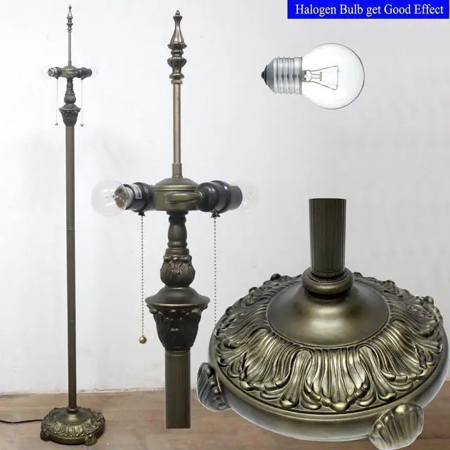Alt view image 6 of 7 - WERFACTORY Tiffany Floor Lamp Cream Amber Stained Glass Bead Standing Reading Light 16X16X64 Inches Antique Pole Corner Lamp Decor Bedroom Living Room Home Office S005 Series