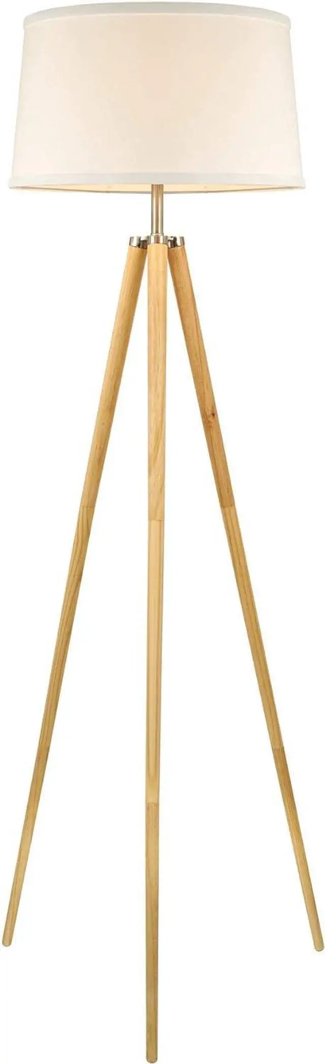 Main image of Kira Home Grace 60.5" Mid Century Modern Tripod LED Floor Lamp + Energy Efficient 9W Bulb, Wooden Tripod Legs + White Shade