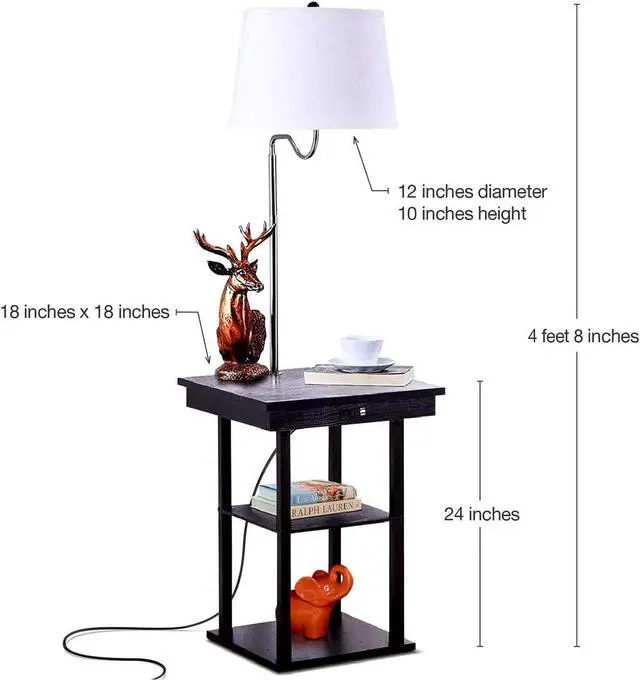 Alt view image 4 of 7 - Brightech Madison Side Table with Lamp Combo with LED Bulb, Desk Lamp with USB Port, Bedside Reading Lamp, Modern End Table with Floor Lamp for Bedroom, Living Room, Office - Black with White Shade