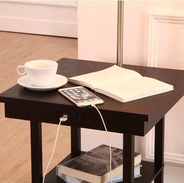 Alt view image 6 of 7 - Brightech Madison Side Table with Lamp Combo with LED Bulb, Desk Lamp with USB Port, Bedside Reading Lamp, Modern End Table with Floor Lamp for Bedroom, Living Room, Office - Black with White Shade