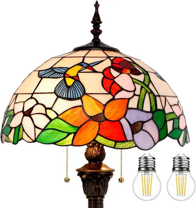 Main image of WERFACTORY Tiffany Floor Lamp Hummingbird Amber Stained Glass Standing Reading Light 16X16X64 Inches Antique Pole Corner Lamp Decor Bedroom Living Room Home Office S101 Series