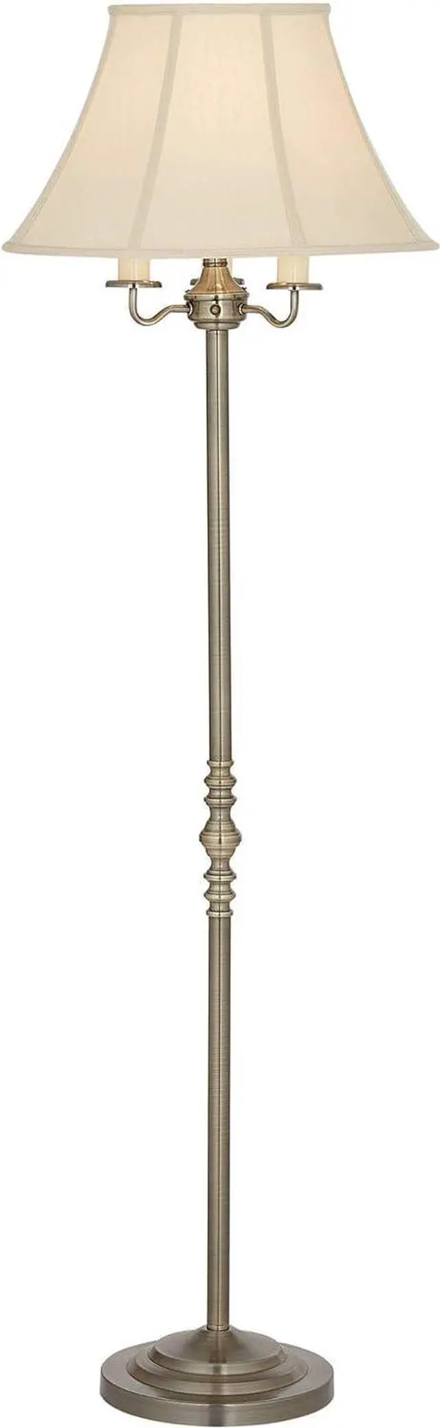 Main image of Regency Hill Montebello Traditional Shabby Chic Floor Lamp Standing Pole 59" Tall Antique Brass Gold Metal Off White Bell Shade Candelabra Decor for Living Room Reading House Bedroom Home