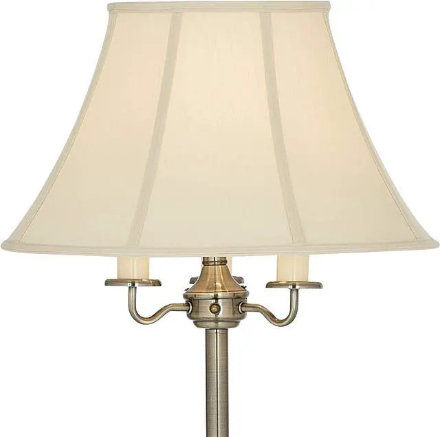 Alt view image 3 of 7 - Regency Hill Montebello Traditional Shabby Chic Floor Lamp Standing Pole 59" Tall Antique Brass Gold Metal Off White Bell Shade Candelabra Decor for Living Room Reading House Bedroom Home