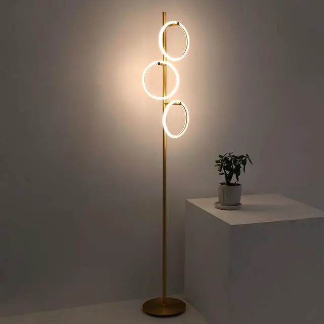 Alt view image 7 of 7 - Brightech Saturn Floor Lamp, Great Living Room Decor, Tall Tree Lamp for Offices, Contemporary Lamp for Living Rooms, Standing Lamp With 3 LED Lights for Bedroom Reading - Gold/Brass