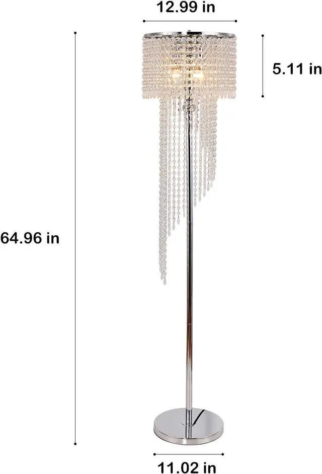 Alt view image 2 of 7 - beaysyty Modern Style Crystals Floor Lamp Chrome Finish and Plentiful Crystals for Reading Corner Lamp for Office Cafe,Den,Living Room Bedroom - 3 Lights