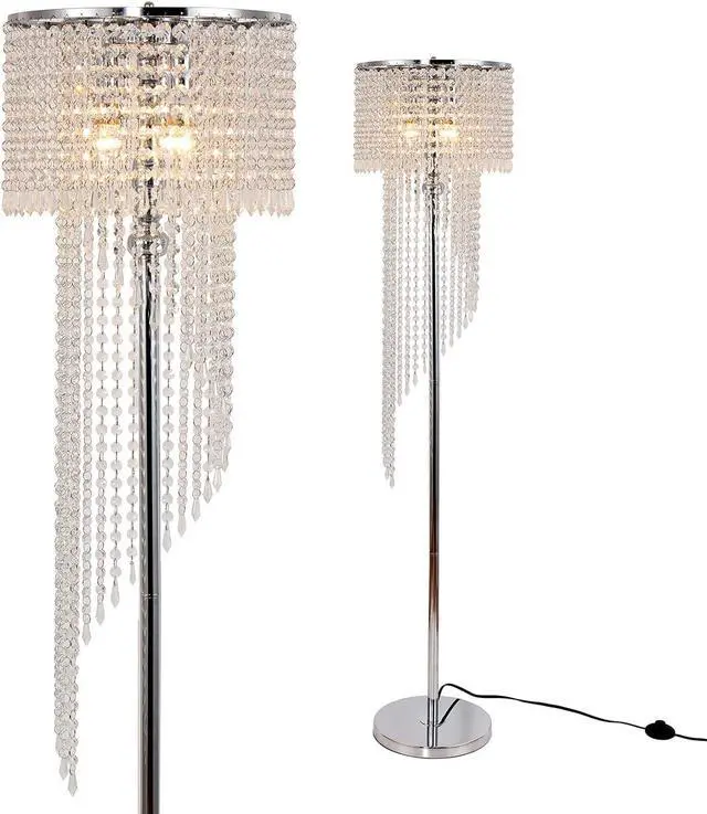 Main image of beaysyty Modern Style Crystals Floor Lamp Chrome Finish and Plentiful Crystals for Reading Corner Lamp for Office Cafe,Den,Living Room Bedroom - 3 Lights