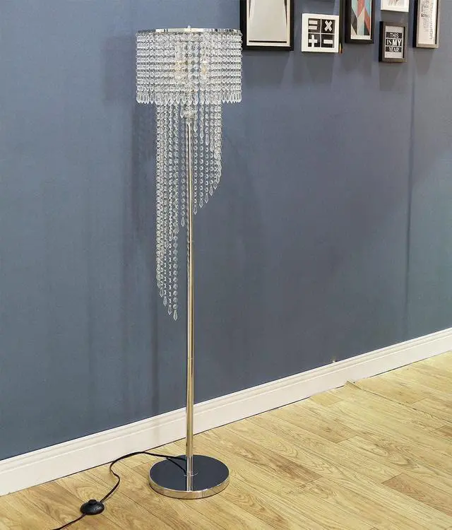 Alt view image 4 of 7 - beaysyty Modern Style Crystals Floor Lamp Chrome Finish and Plentiful Crystals for Reading Corner Lamp for Office Cafe,Den,Living Room Bedroom - 3 Lights