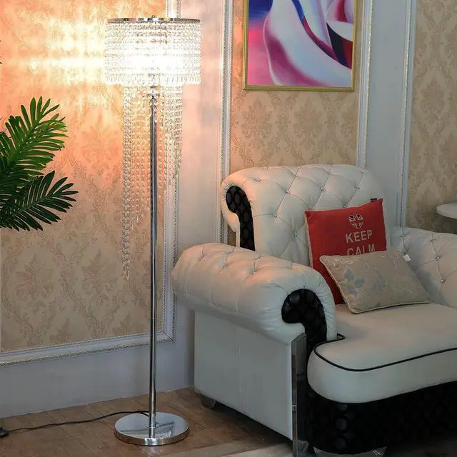 Alt view image 5 of 7 - beaysyty Modern Style Crystals Floor Lamp Chrome Finish and Plentiful Crystals for Reading Corner Lamp for Office Cafe,Den,Living Room Bedroom - 3 Lights