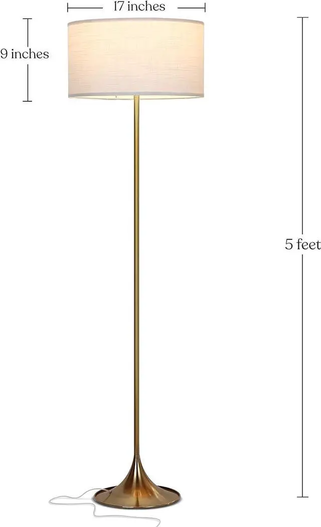 Alt view image 2 of 7 - Brightech Quinn LED Floor Lamp - Modern Standing Light for Living Rooms, Offices & Bedrooms - Mid-Century Design with Heavy Base for Reading - Great Decor - Brass/Gold