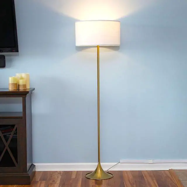 Alt view image 4 of 7 - Brightech Quinn LED Floor Lamp - Modern Standing Light for Living Rooms, Offices & Bedrooms - Mid-Century Design with Heavy Base for Reading - Great Decor - Brass/Gold
