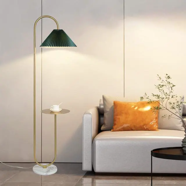 Alt view image 7 of 7 - beaysyty Modern Elegant with Tray Floor Lamp for Office Cafe Den Living Room Bedroom, Foot Switch and Brass/Gold Finish,Dark Green Pleated Cloth Lampshade