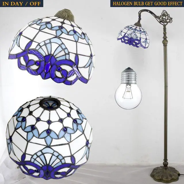 Alt view image 5 of 7 - WERFACTORY Tiffany Floor Lamp Navy Blue White Stained Glass Arched Lamp 12X18X64 Inches Gooseneck Adjustable Corner Standing Reading Light Decor Bedroom Living Room S003B Series