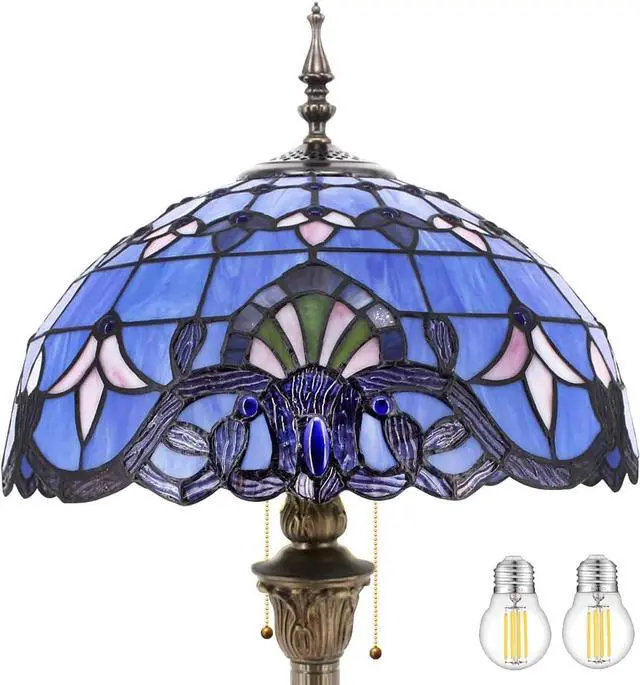 Main image of WERFACTORY Tiffany Floor Lamp Blue Purple Baroque Stained Glass Standing Reading Light 16X16X64 Inches Antique Pole Corner Lamp Decor Bedroom Living Room Home Office S003C Series