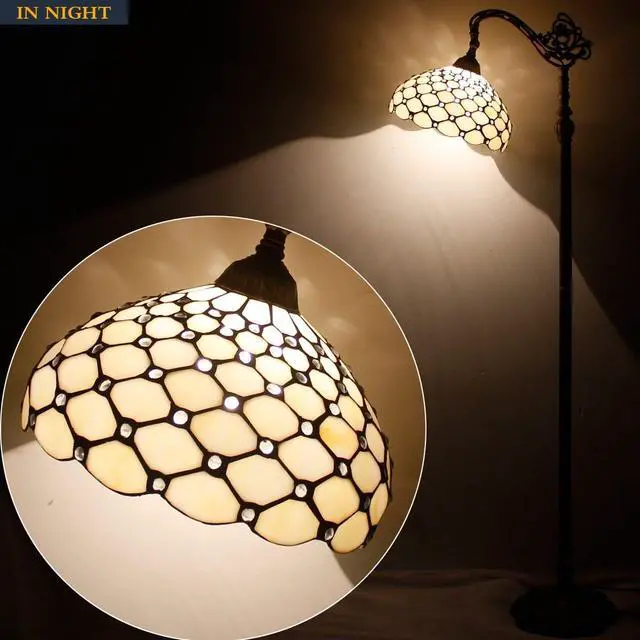 Alt view image 3 of 7 - WERFACTORY Tiffany Floor Lamp Cream Amber Stained Glass Bead Arched Lamp 12X18X64 Inch Gooseneck Adjustable Corner Standing Reading Light Decor Bedroom Living Room S005 Series