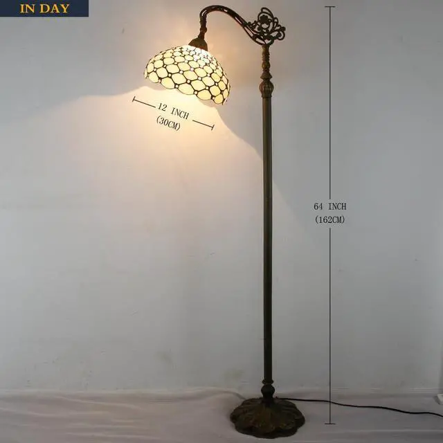 Alt view image 5 of 7 - WERFACTORY Tiffany Floor Lamp Cream Amber Stained Glass Bead Arched Lamp 12X18X64 Inch Gooseneck Adjustable Corner Standing Reading Light Decor Bedroom Living Room S005 Series