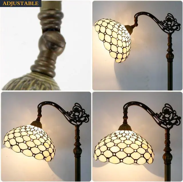 Alt view image 6 of 7 - WERFACTORY Tiffany Floor Lamp Cream Amber Stained Glass Bead Arched Lamp 12X18X64 Inch Gooseneck Adjustable Corner Standing Reading Light Decor Bedroom Living Room S005 Series