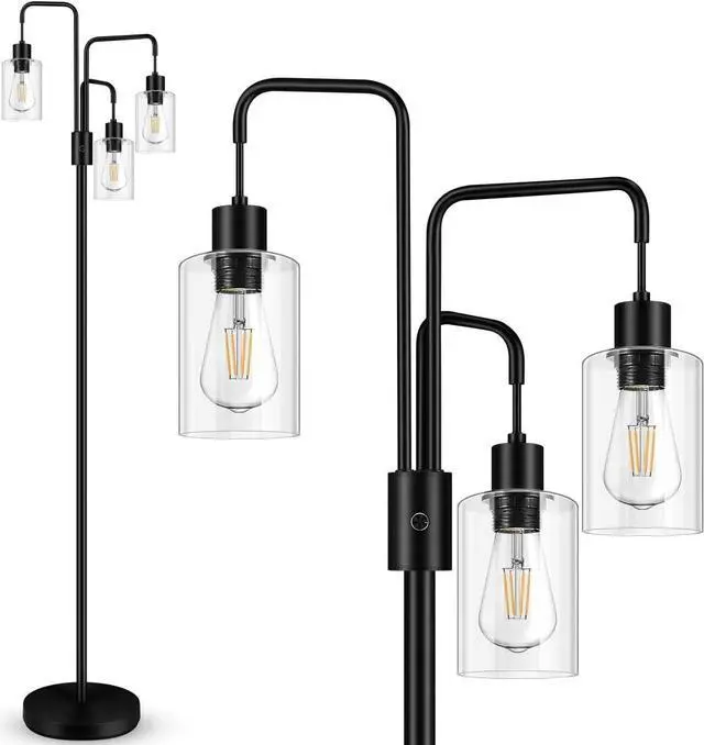 Main image of BoostArea Industrial Floor Lamp for Living Room,Glass Lampshade,Modern Stand Up Lamp with 3 Light,Simple Design Floor Lamp for Bedroom, Living Room, Office, Kids Room, Reading