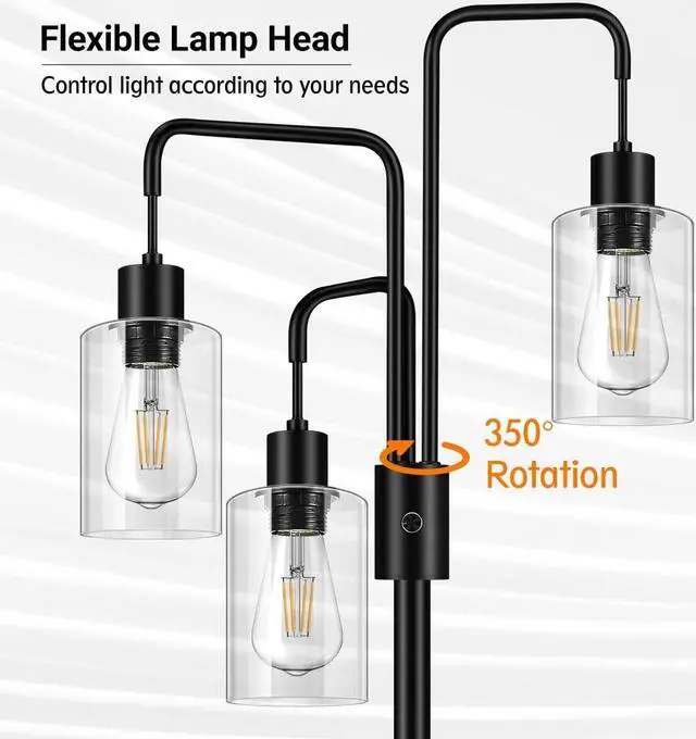 Alt view image 2 of 7 - BoostArea Industrial Floor Lamp for Living Room,Glass Lampshade,Modern Stand Up Lamp with 3 Light,Simple Design Floor Lamp for Bedroom, Living Room, Office, Kids Room, Reading