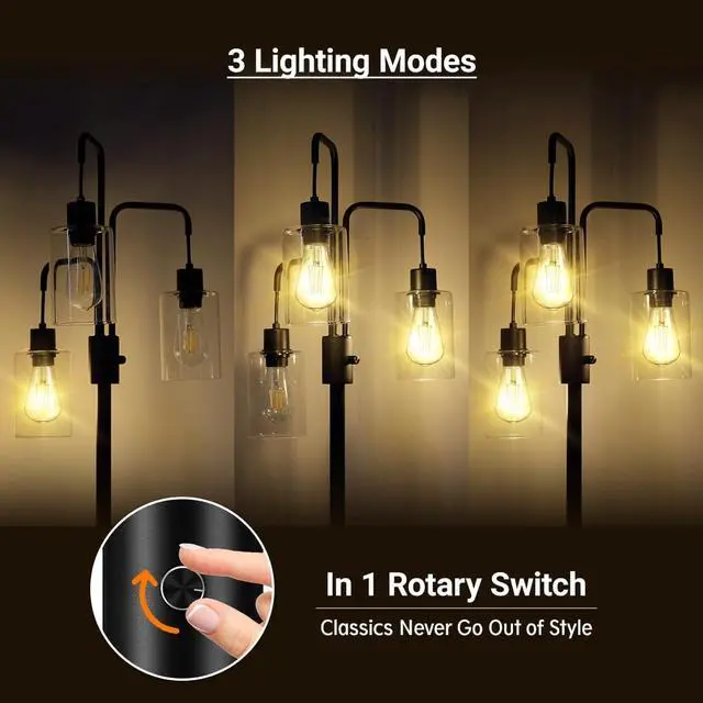 Alt view image 3 of 7 - BoostArea Industrial Floor Lamp for Living Room,Glass Lampshade,Modern Stand Up Lamp with 3 Light,Simple Design Floor Lamp for Bedroom, Living Room, Office, Kids Room, Reading