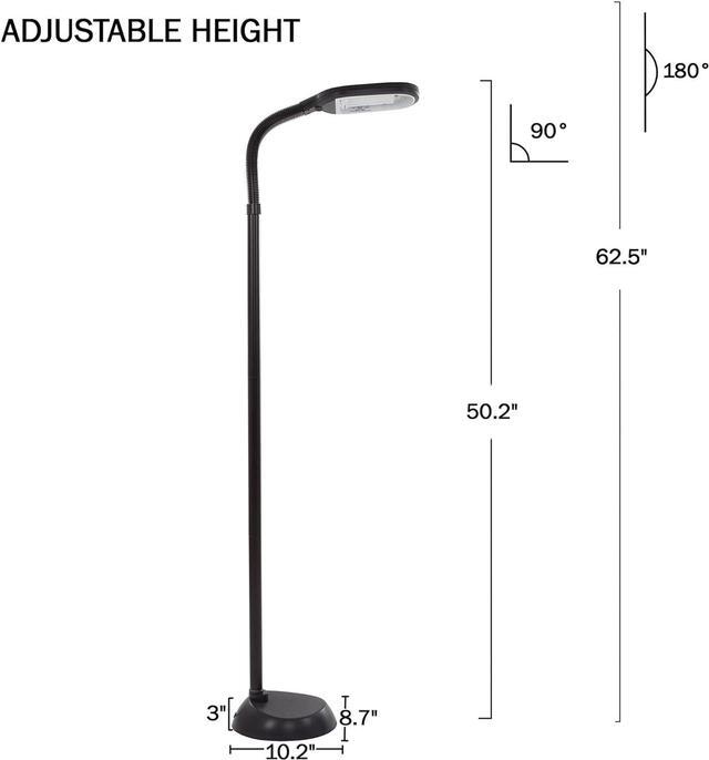 Alt view image 6 of 7 - Bedford Home Floor Lamp - Full Spectrum Natural Sunlight Lamp with Bendable Neck - Reading, Craft, Studying, and Esthetician Light (Black)