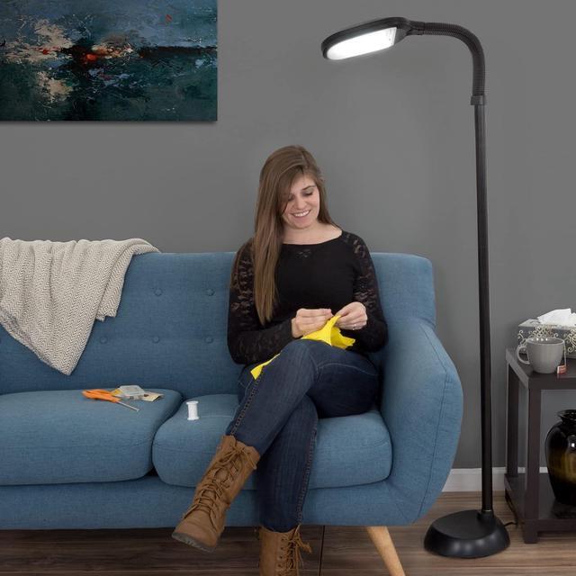 Alt view image 5 of 7 - Bedford Home Floor Lamp - Full Spectrum Natural Sunlight Lamp with Bendable Neck - Reading, Craft, Studying, and Esthetician Light (Black)