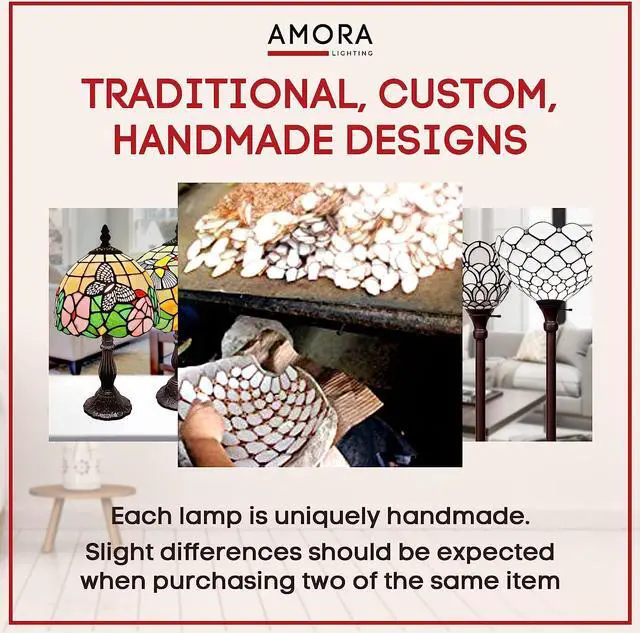 Alt view image 6 of 7 - Amora Tiffany Floor Lamp Torchiere - Traditional Style Peacock Design 69 Stained Glass Lamp, Custom Handcrafted Pole Lamp with 3-Way Rotary Switch - Decorative Floor Lamp for Living Room