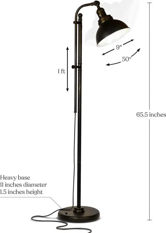 Alt view image 5 of 7 - Brightech Dylan Industrial Floor Lamp for Living Rooms & Offices, Bright LED Floor Lamp  Charming Farmhouse Floor Lamp, Adjustable Head Standing Lamp for Bedroom Reading, Stunning Living Room Decor