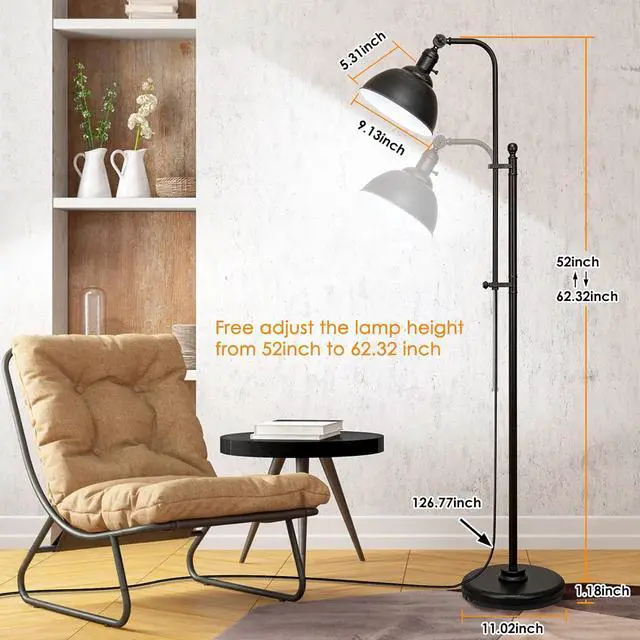 Alt view image 3 of 7 - Industrial Floor Lamp, 3 Color Temperature Rustic Floor Lamps in Aged Bronze, Adjustable Height&Head Standing Reading Lamp Farmhouse Lamp