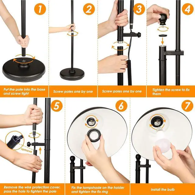 Alt view image 7 of 7 - Industrial Floor Lamp, 3 Color Temperature Rustic Floor Lamps in Aged Bronze, Adjustable Height&Head Standing Reading Lamp Farmhouse Lamp