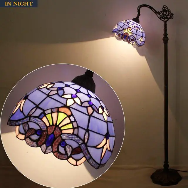 Alt view image 3 of 7 - WERFACTORY Floor Lamp Tiffany Style Blue Purple Stained Glass Arched Lamp 12X18X64 Inches Gooseneck Adjustable Corner Standing Reading Light Decor Bedroom Living Room S003C Series