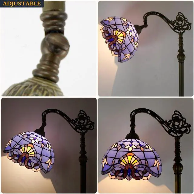 Alt view image 6 of 7 - WERFACTORY Floor Lamp Tiffany Style Blue Purple Stained Glass Arched Lamp 12X18X64 Inches Gooseneck Adjustable Corner Standing Reading Light Decor Bedroom Living Room S003C Series