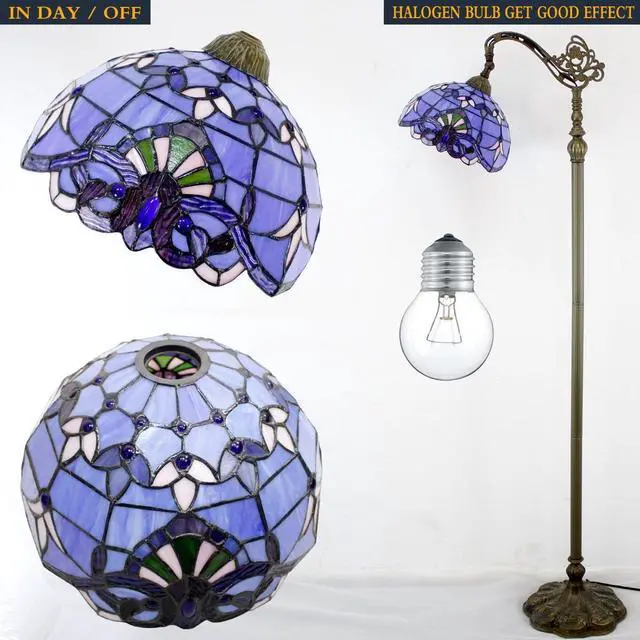 Alt view image 7 of 7 - WERFACTORY Floor Lamp Tiffany Style Blue Purple Stained Glass Arched Lamp 12X18X64 Inches Gooseneck Adjustable Corner Standing Reading Light Decor Bedroom Living Room S003C Series
