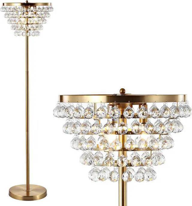 Main image of JONATHAN Y JYL9005B Jemma 60" Crystal/Metal LED Floor Lamp, Contemporary, Modern, Transitional, Elegant, Office, Living Room, Family Room, Dining Room, Bedroom, Hallway, Foyer, Brass Gold/Clear