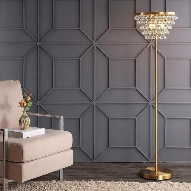 Alt view image 2 of 7 - JONATHAN Y JYL9005B Jemma 60" Crystal/Metal LED Floor Lamp, Contemporary, Modern, Transitional, Elegant, Office, Living Room, Family Room, Dining Room, Bedroom, Hallway, Foyer, Brass Gold/Clear