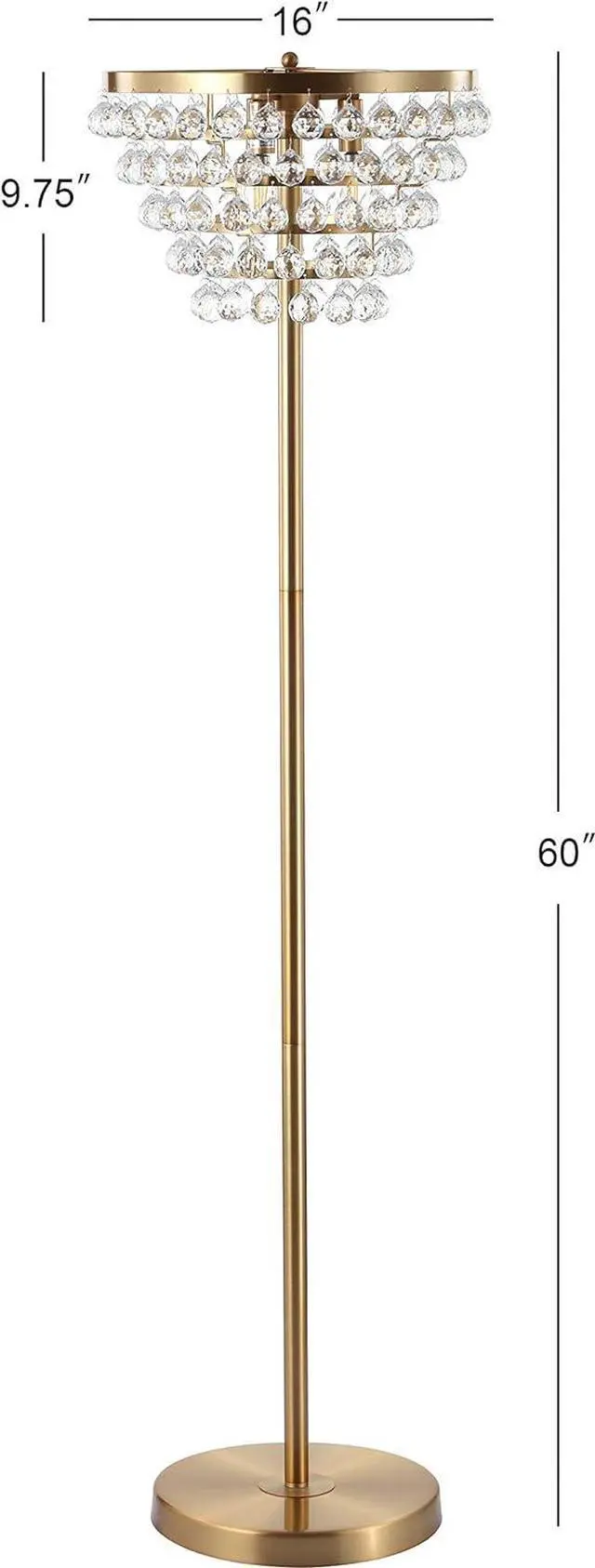 Alt view image 3 of 7 - JONATHAN Y JYL9005B Jemma 60" Crystal/Metal LED Floor Lamp, Contemporary, Modern, Transitional, Elegant, Office, Living Room, Family Room, Dining Room, Bedroom, Hallway, Foyer, Brass Gold/Clear