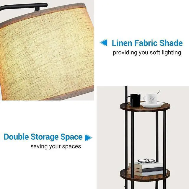 Alt view image 5 of 7 - DEWENWILS Floor Lamp with Table Attached, Farmhouse Narrow Nightstand, Wooden End Side Table Floor Lamp, Adjustable Reading Lamp for Bedroom, Living Room, Office, Kids Room