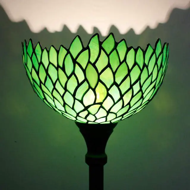 Alt view image 2 of 7 - WERFACTORY Tiffany Floor Lamp Green Wisteria Stained Glass Light 12X12X66 Inches Pole Torchiere Standing Corner Torch Uplight Decor Bedroom Living Room Home Office S523 Series
