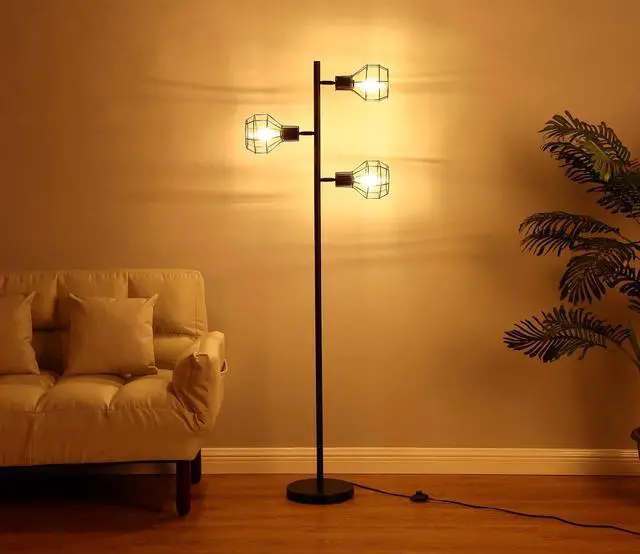 Alt view image 3 of 7 - Brightech Robin Industrial Rustic Pole Tree Floor Lamp w/ 3 Vintage Edison Bulbs